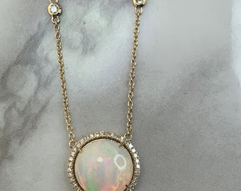 14kt 2.0ct Ethiopian Opal and Diamond Pendant
