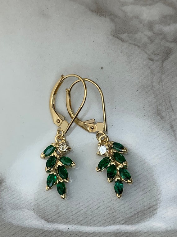 Estate 14kt Genuine Emerald and Diamond Earrings