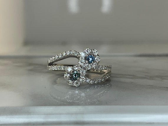 Estate 14kt .74cttw Blue and White Diamond Ring - image 1