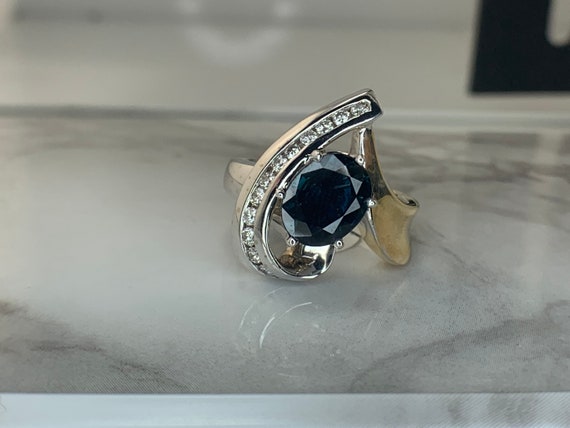 Estate 14kt Genuine Sapphire and Diamond Ring - image 5