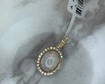 Estate 14kt Genuine Opal and Diamond Pendant