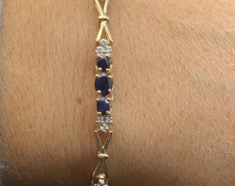 Estate 10kt Genuine Sapphire and Diamond Bracelet 7"