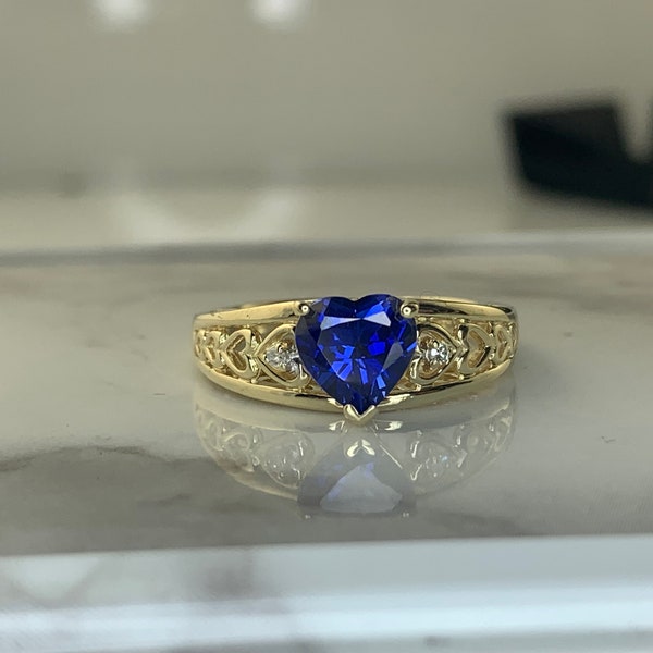 Estate 10kt LC Sapphire and Diamond Ring