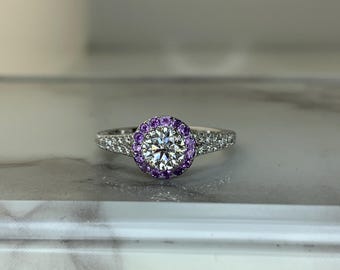 Estate 18kt 1.0cttw Diamond and Amethyst Engagement Ring Size 5.75
