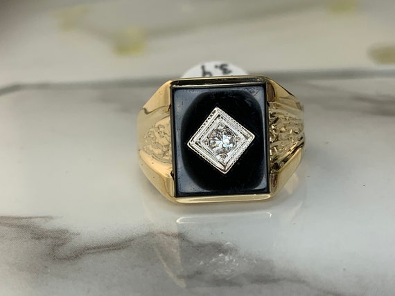 Estate 10kt Genuine Onyx and Diamond Ring - image 1