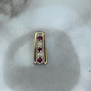 Estate 10kt Genuine Ruby and Diamond Pendant .50"