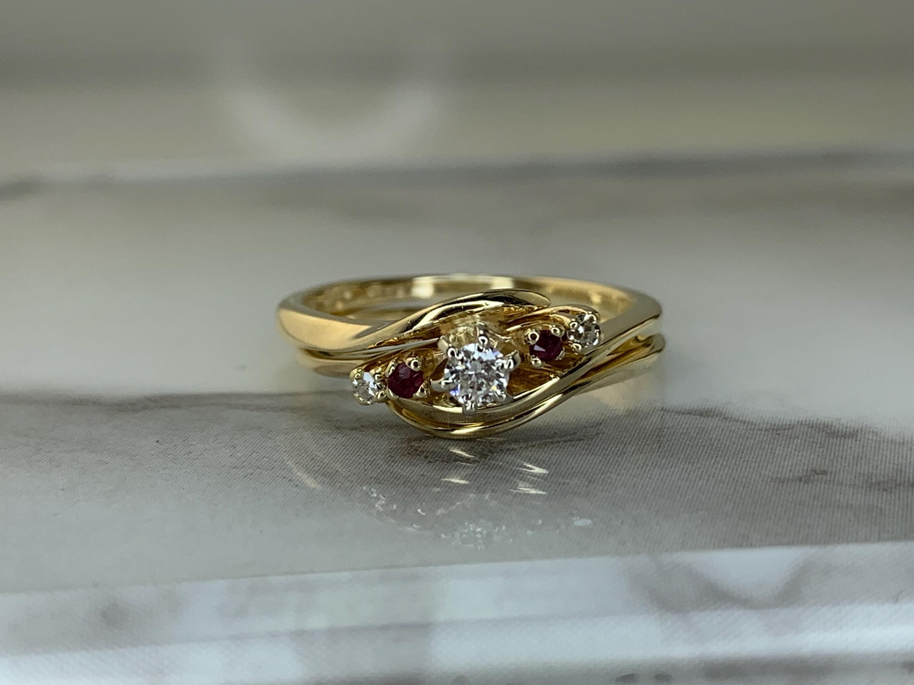 Estate 14kt .09ct Diamond and Ruby Wedding Set - Etsy