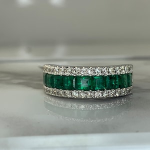 14kt Genuine Emerald and Diamond Band