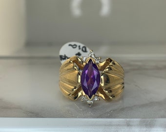 Estate 14kt Genuine Amethyst and Diamond Ring