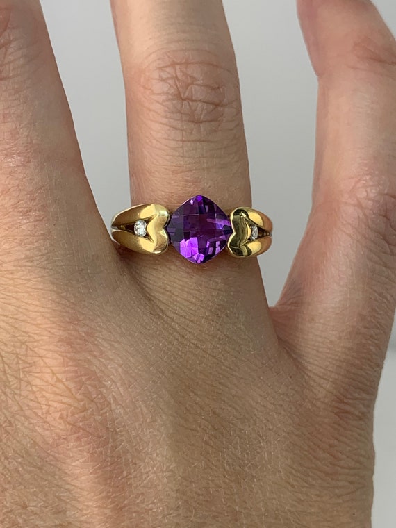 Estate 14kt Genuine Amethyst and Diamond Ring - image 2