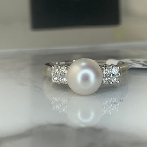 Estate 14kt Pearl and CZ Ring