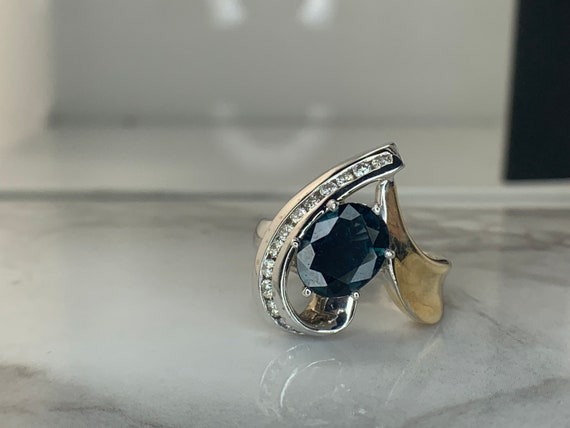 Estate 14kt Genuine Sapphire and Diamond Ring - image 1