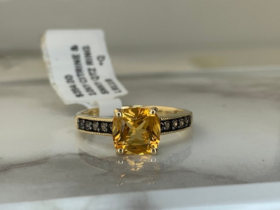 Estate 10kt Genuine Citrine and Smokey Quartz Ring - image 1