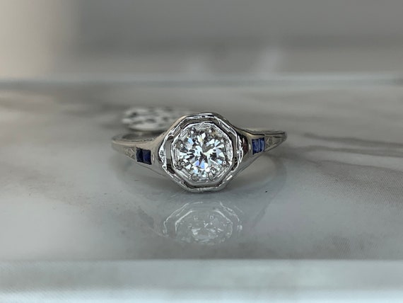 Estate 18kt .32ct Diamond Ring with Genuine Sapph… - image 1