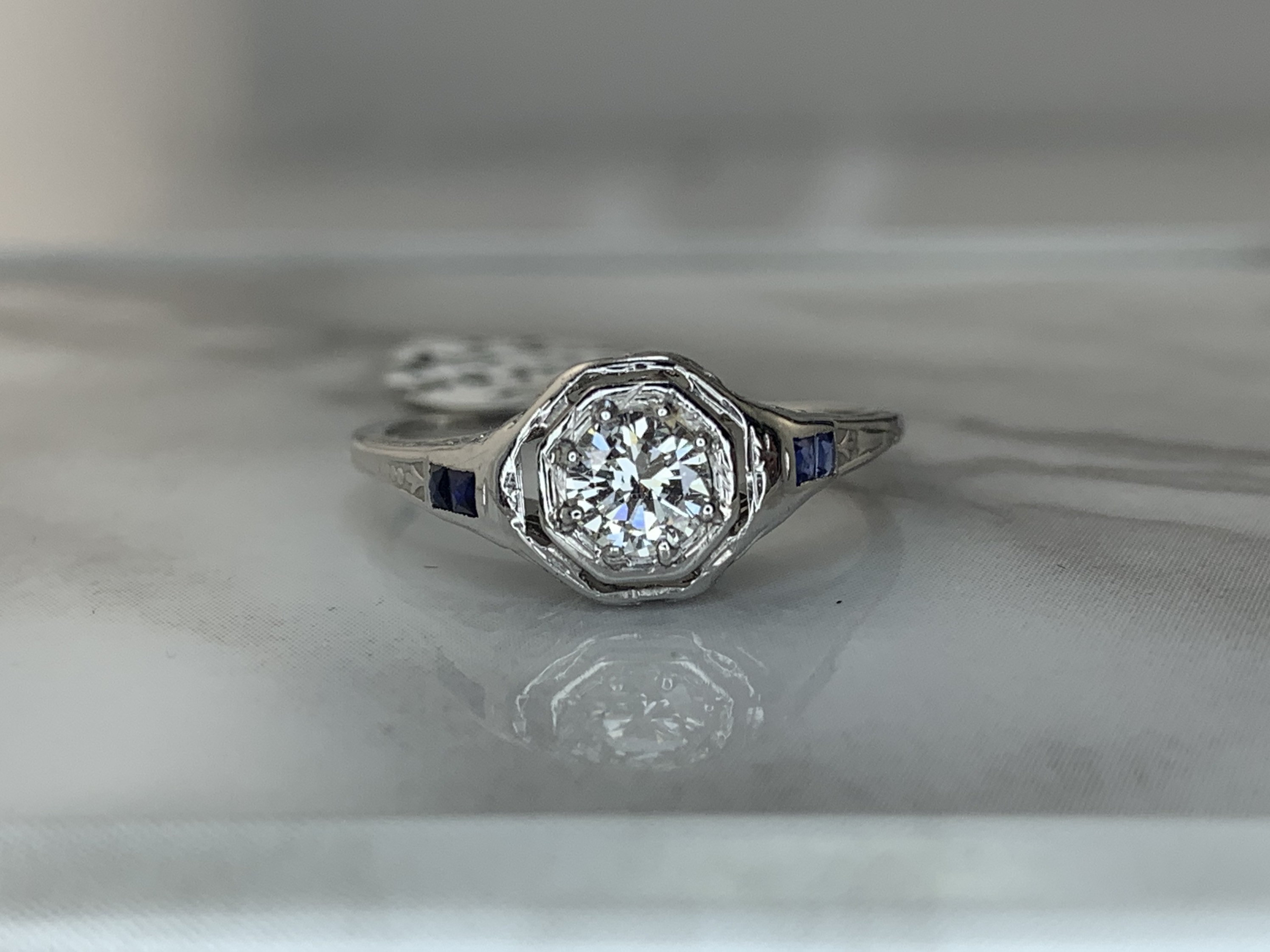 Estate 18kt .32ct Diamond Ring with Genuine Sapphire Accents