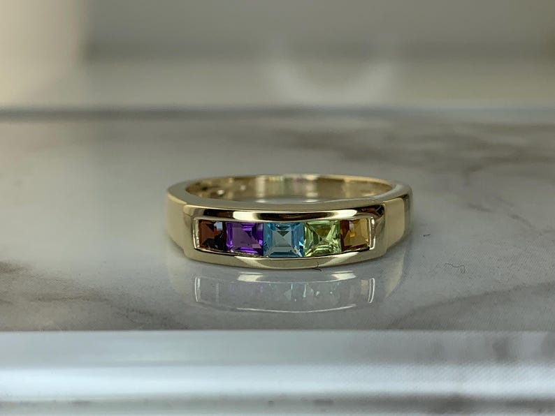 Estate 14kt Multi-stone Rainbow Channel Set Ring Size 7.75 - Etsy