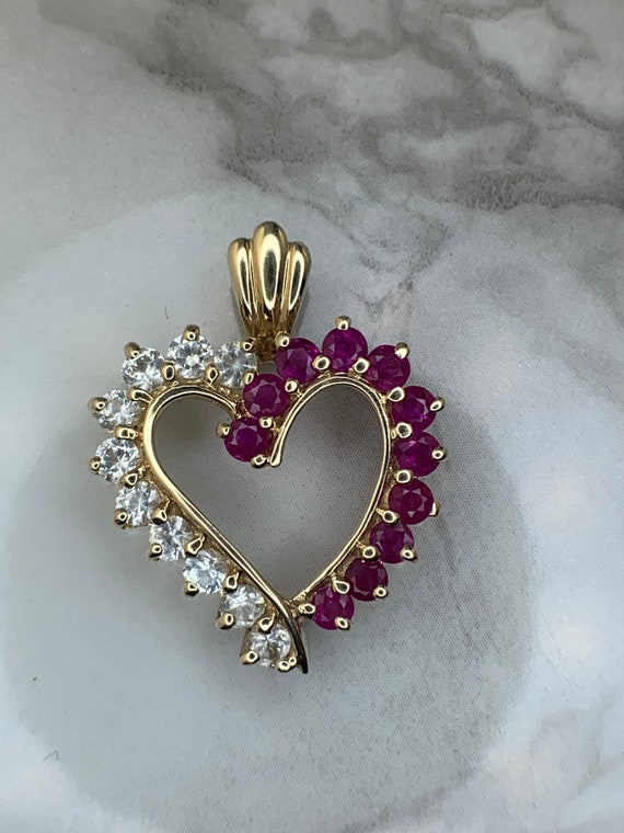 Estate 10kt Genuine Ruby and CZ Heart Pendant