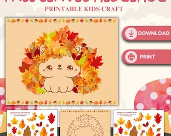 Fall Leaves Hedgehog Craft | Printable Autumn Craft for Kids | Hedgehog Cut and Paste Activity