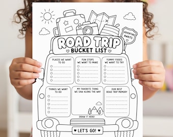 Road Trip Bucket List Printable | Kids Travel Activity | Family Road Trip Vacation Planner | Summer Activity Sheet
