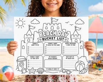 My Summer Beach Day Bucket List Printable | Kids Summer Vacation Activity Sheet | Colour In Summer Planner | End of Year Classroom