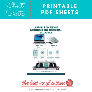 Printable Cheat Sheets for Sizes for Decals - Beginners Guide PDF Instant Download