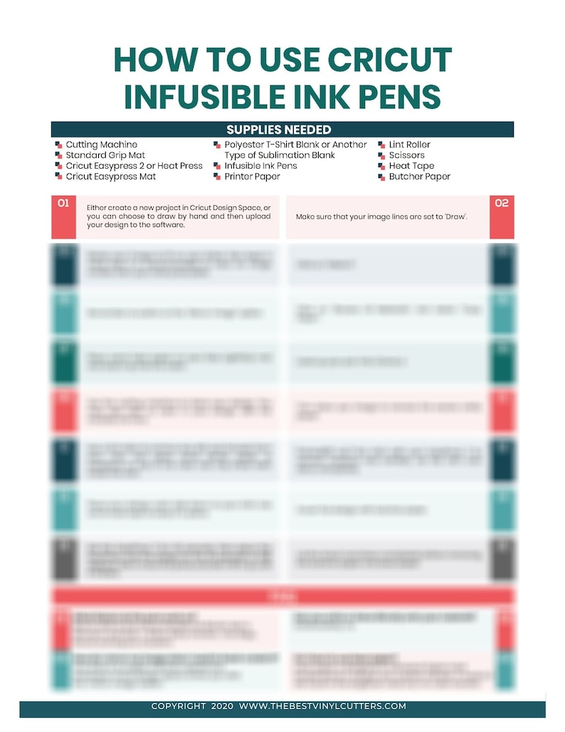 Printable Cheat Sheets for Cricut Infusible Ink Beginners Guide PDF Instant Download image 10