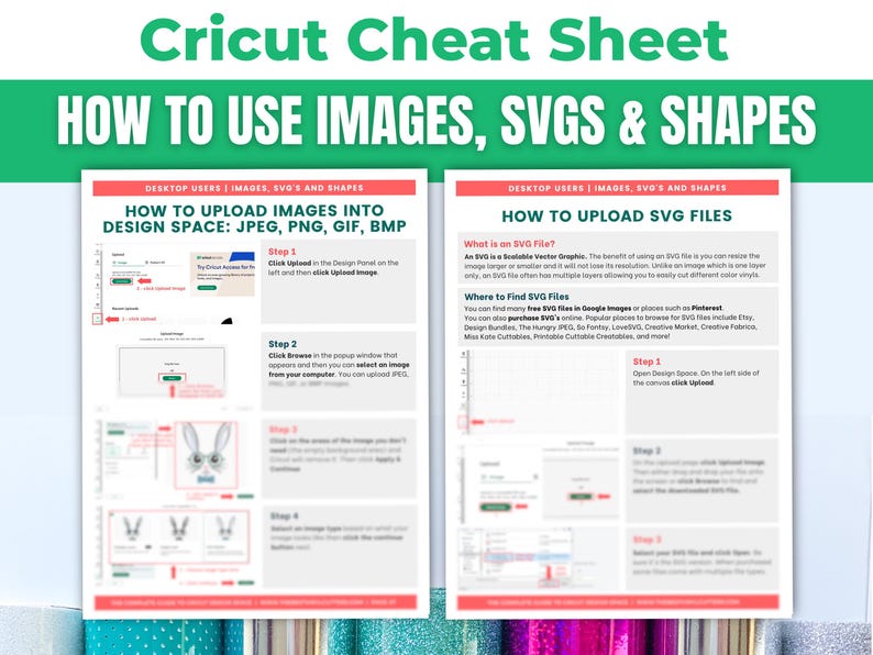Cricut Design Space Beginners Cheat Sheet Bundle: How to Use Images, SVGS, Shapes on CDS - Tutorial for Maker, Explore or Joy Machines image 3