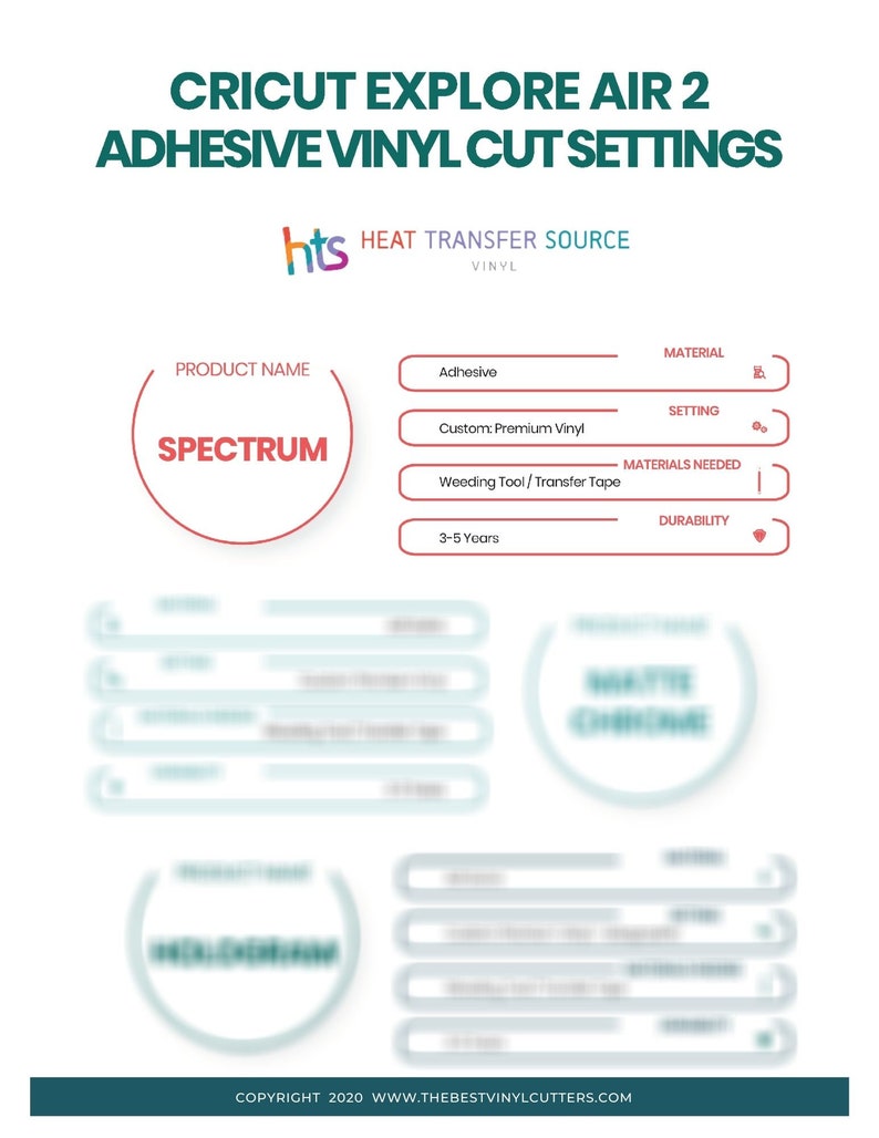 Printable Cheat Sheets for Cricut Explore Air 2 Adhesive Vinyl Cut ...