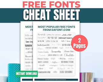 Printable Cheat Sheets for Popular Free Fonts from DaFont.com | Cricut and Silhouette Reference Sheet for Beginners PDF Instant Download