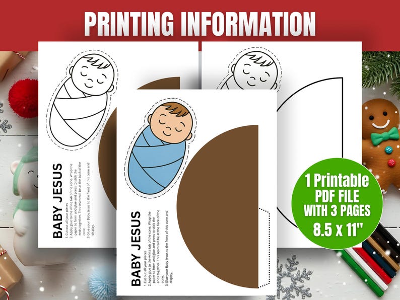 Printable Build a Baby Jesus in Manger Paper Cone Nativity Cut & Paste ...