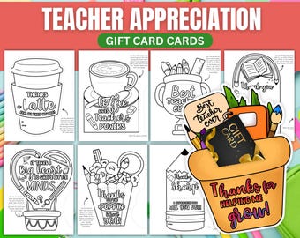 8 x Teacher Appreciation Gift Card Holder | Printable Color In Teacher Thank You Card | Teacher Appreciation Week School Gift from Kids