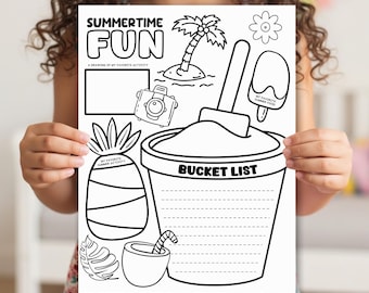 Summertime Fun Printable | Kids Summer Bucket List & Activity Sheet | Colour In Summer Journal Page | End of Year Classroom