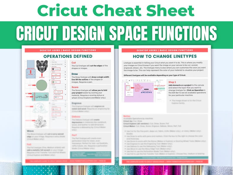 Cricut Design Space Beginners Cheat Sheet Bundle: How to Use Basic Functions (Size, Color etc.) on CDS - Tutorial for Maker, Explore or Joy image 2