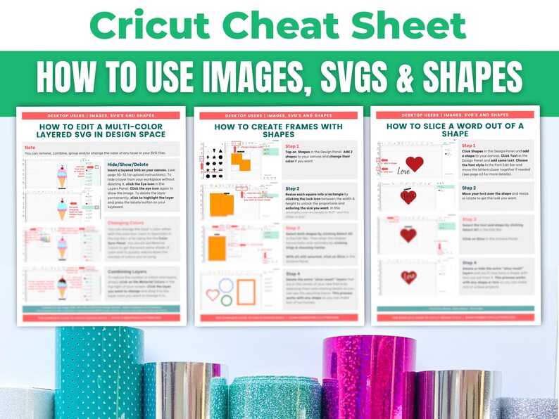 Cricut Design Space Beginners Cheat Sheet Bundle: How to Use Images, SVGS, Shapes on CDS - Tutorial for Maker, Explore or Joy Machines image 5
