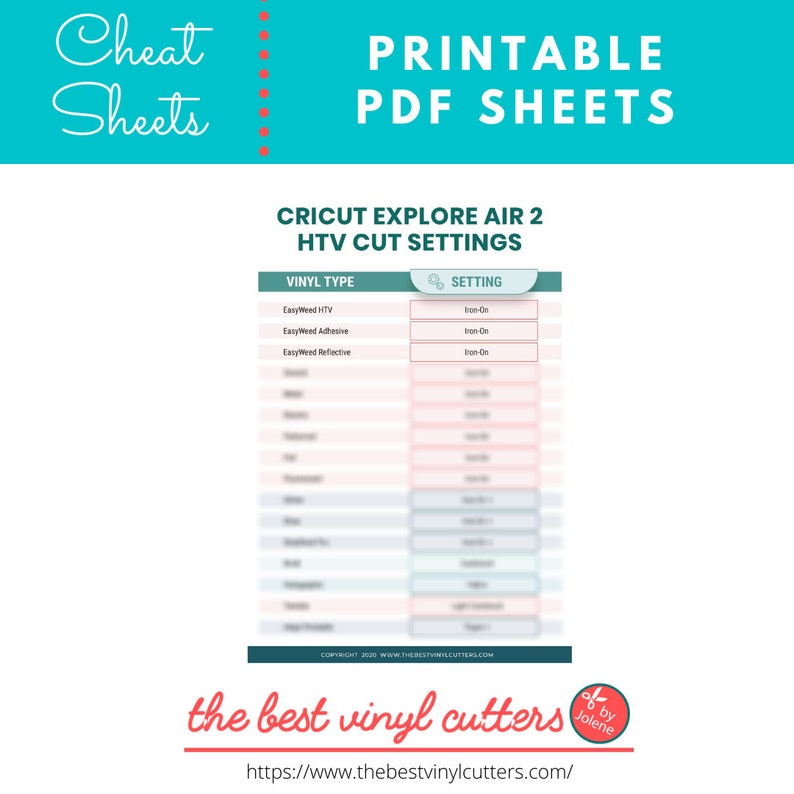 Printable Cheat Sheets For Cricut Explore Air 2 HTV Cut Etsy