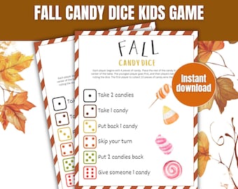 Fall Candy Dice Game | Printable Party Game | Kids Game Activity | Birthdays, Classrooms, Homeschool, Preschool