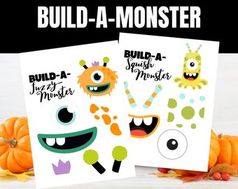 Printable Not-Scary Build a Monster Cut & Paste Activity for Kids, DIY Monster Craft Bundle, Halloween, Classroom, Kids Party Activity