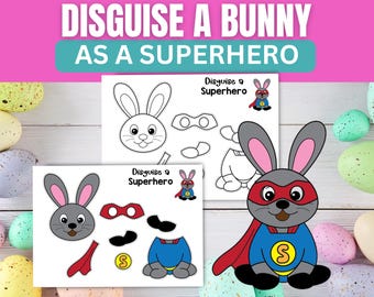 Disguise a Bunny as a Superhero Printable Cutout Craft for Kids | Spring Easter Classroom & Homeschool Cut and Paste Project