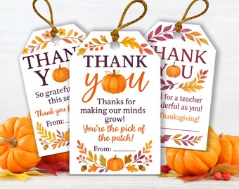 Fall Teacher Appreciation Tags | Thanksgiving Thank You Tags | Teacher Gift Tags | Autumn Appreciation Labels, Fall Classroom Gift Tags