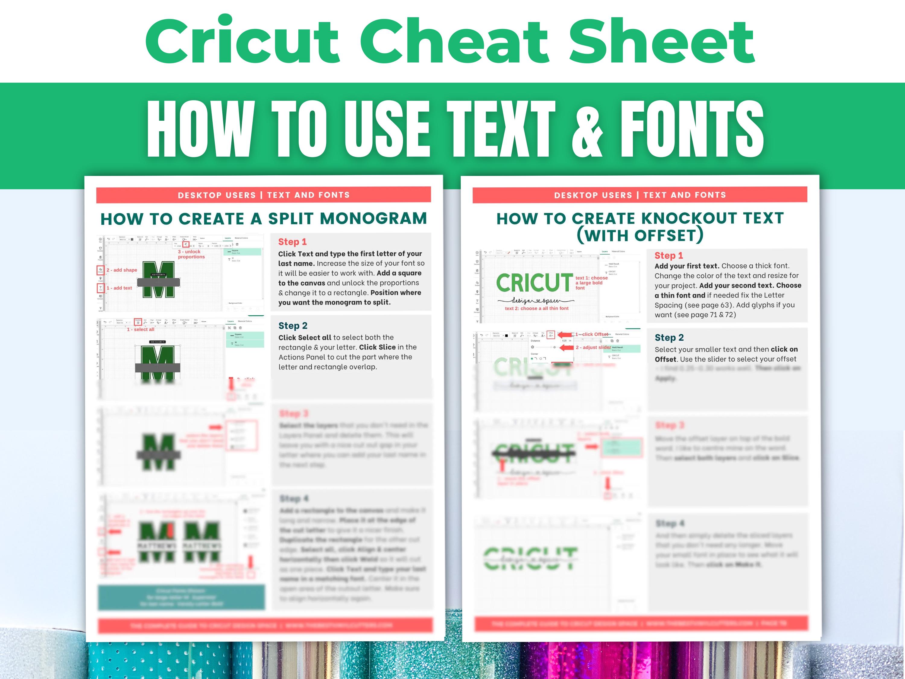 Cricut Design Space Beginners Cheat Sheet Bundle: How to Use Text and ...