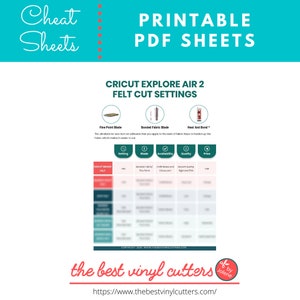 Printable Cheat Sheets for Cricut Explore Air 2 Felt Cut Settings - Beginners Guide PDF Instant Download