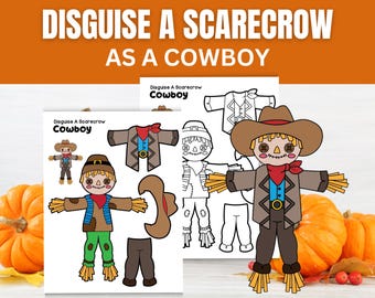 Disguise a Scarecrow as a Cowboy Kids Craft | Fall Farm Home & Classroom School Activity | Halloween Printable Project for Preschool