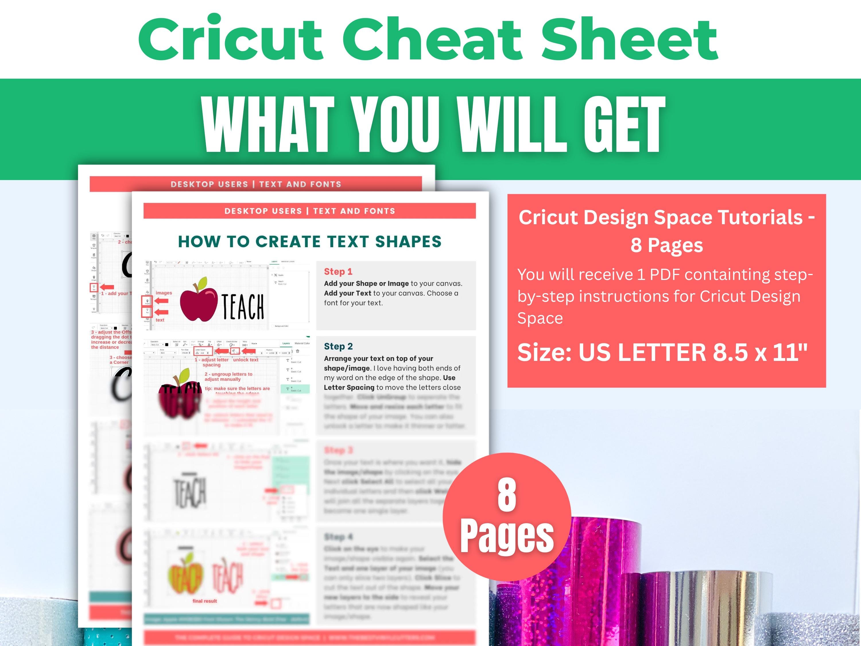 Cricut Design Space Beginners Cheat Sheet Bundle: How to Use Text and ...