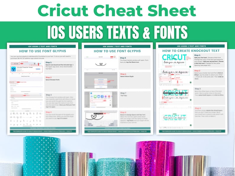 Printable Cricut Design Space iOS Tutorial Cheat Sheets on Texts & Fonts | For Beginners, Tips and Tricks for Cricut Explore, Maker, Joy image 3