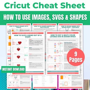 Cricut Design Space Beginners Cheat Sheet Bundle: How to Use Images, SVGS, Shapes on CDS - Tutorial for Maker, Explore or Joy Machines