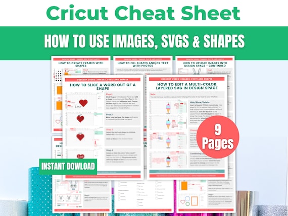Cricut Design Space Beginners Cheat Sheet Bundle: How to Use Images, SVGS, Shapes on CDS - Tutorial for Maker, Explore or Joy Machines