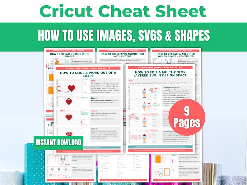 Cricut Design Space Beginners Cheat Sheet Bundle: How to Use Images, SVGS, Shapes on CDS - Tutorial for Maker, Explore or Joy Machines image 1