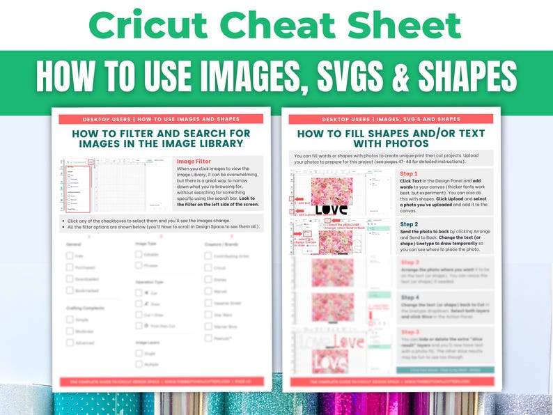 Cricut Design Space Beginners Cheat Sheet Bundle: How to Use Images, SVGS, Shapes on CDS - Tutorial for Maker, Explore or Joy Machines image 2