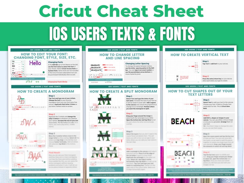 Printable Cricut Design Space iOS Tutorial Cheat Sheets on Texts & Fonts | For Beginners, Tips and Tricks for Cricut Explore, Maker, Joy image 5