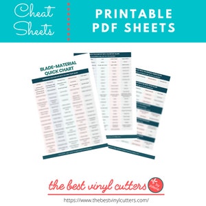 Druckbare Cheat Sheets für die Cricut Blades und alle Materialien, die sie schneiden können - Anfänger Guide PDF Instant Download